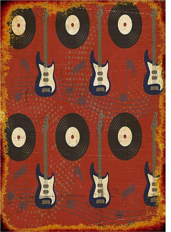 Bedeko Gitar Ve Plak Mdf Poster - Image 1