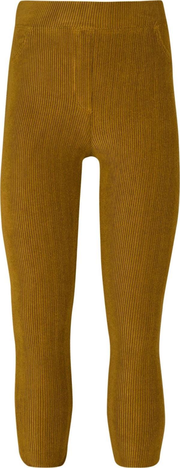 Hardal Kız Çocuk Sahte Cepli Fitilli Kadife Tayt - Image 1