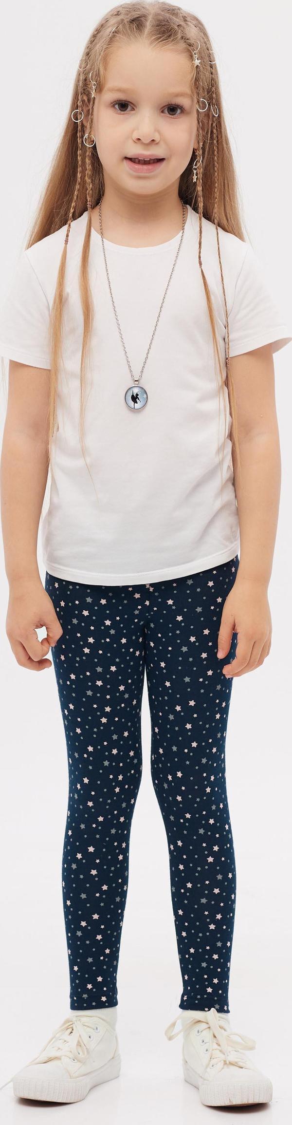 Koyu Lacivert Little Stars Kız Çocuk Yazlık Desenli Tayt - Image 1