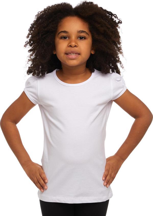 Beyaz Basic Kız Çocuk Sıfır Yaka Karpuz Kol Tişört - Image 1