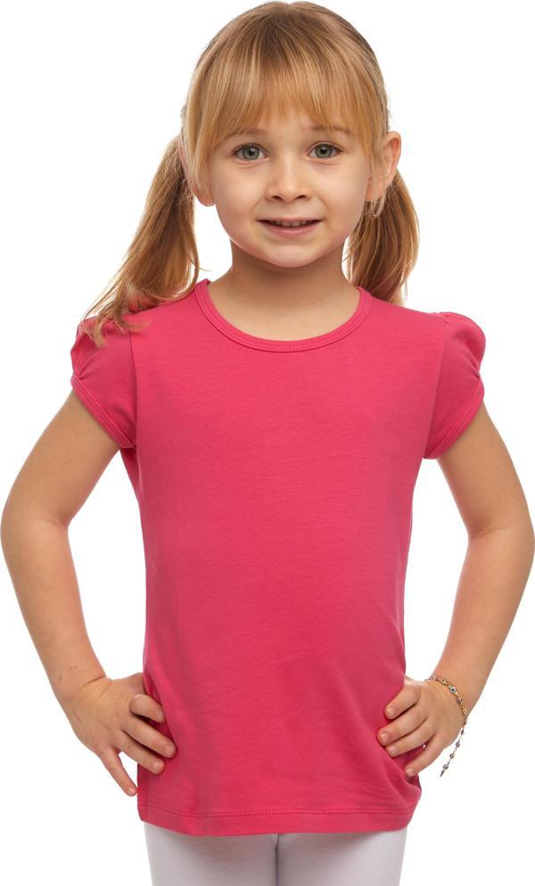 Fuşya Basic Kız Çocuk Sıfır Yaka Karpuz Kol Tişört - Image 1
