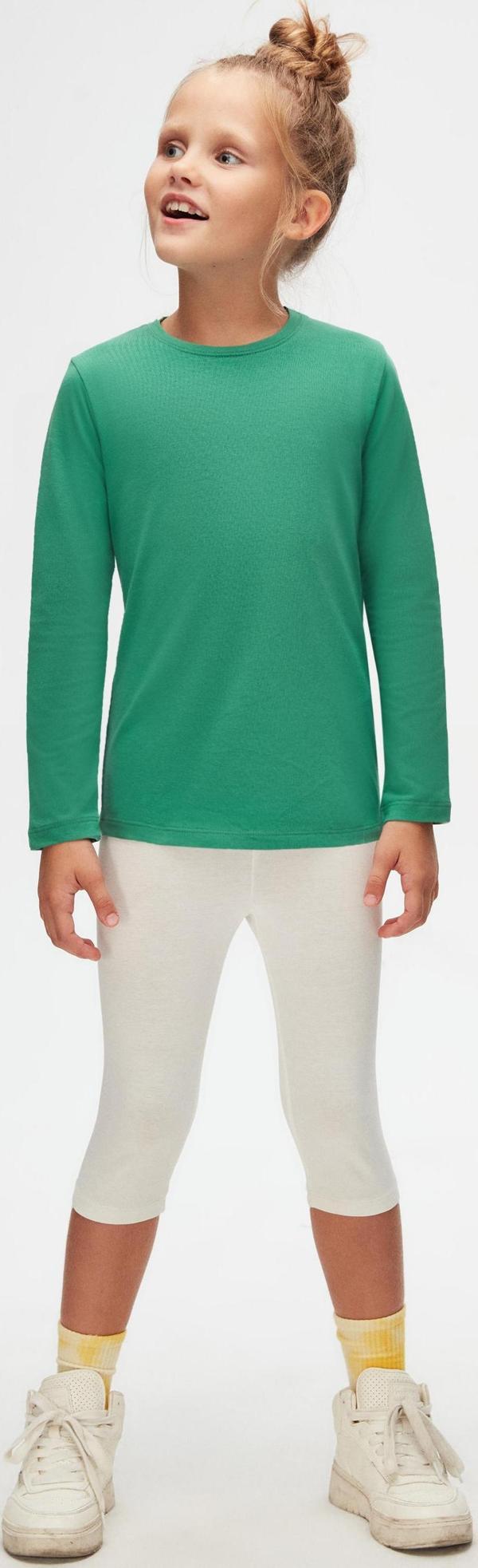 Koyu Yeşil Basic Unisex Çocuk Mevsimlik Sıfır Yaka Uzun Kollu Tişört - Image 1