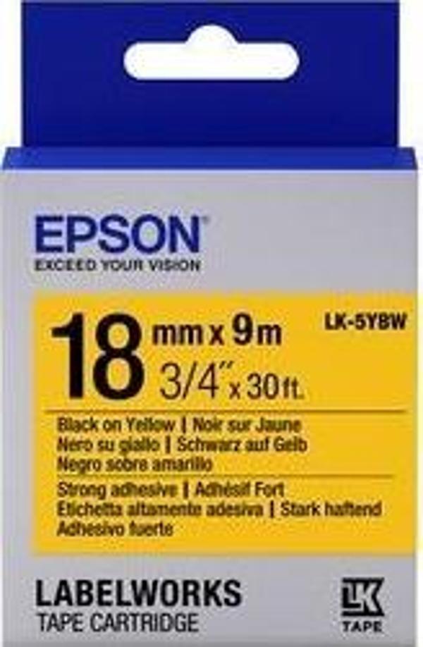 Epson LK-5YBW Strong Siyah Üzeri Sarı 18MM 1,5Metre Etiket - Image 1