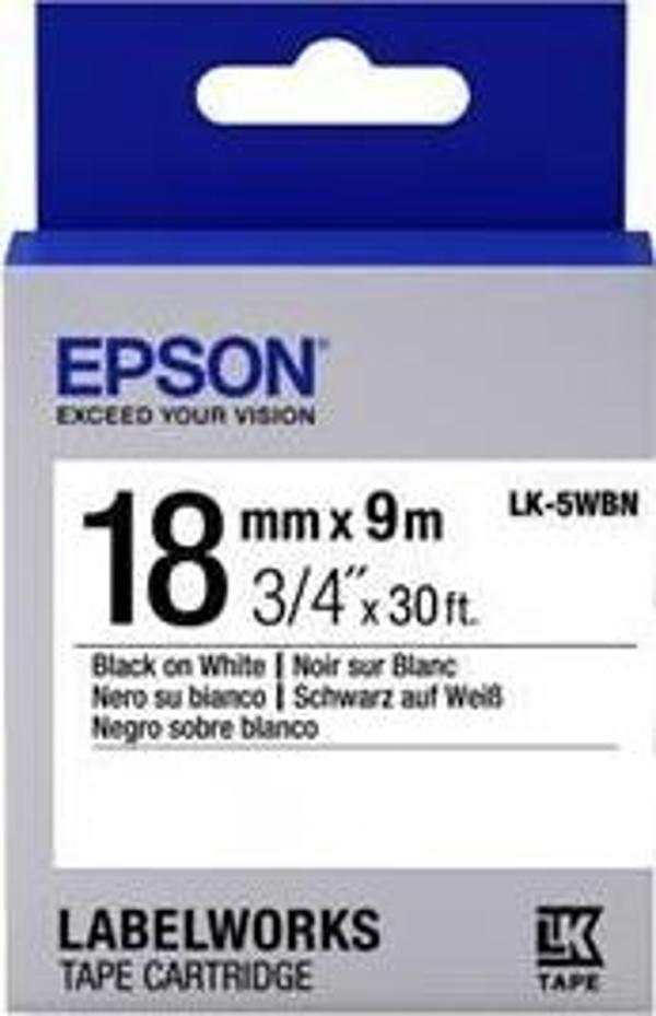 Epson LK-5WBN Standart Siyah Üzeri Beyaz 18MM 9Metre Etiket - Image 1