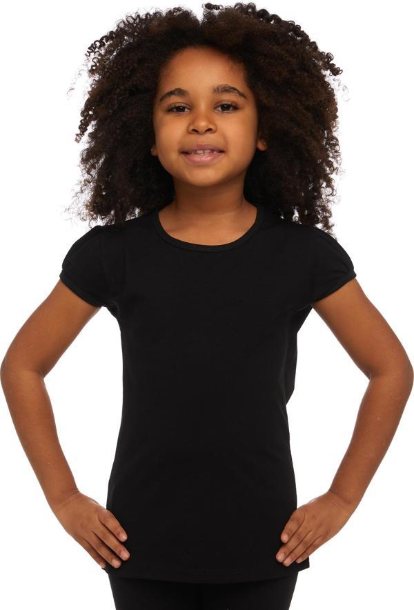 Siyah Basic Kız Çocuk Sıfır Yaka Karpuz Kol Tişört - Image 1
