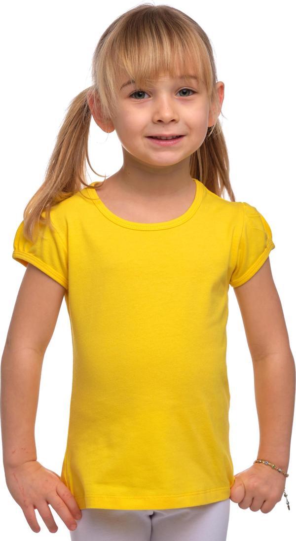 Sarı Basic Kız Çocuk Sıfır Yaka Karpuz Kol Tişört - Image 1
