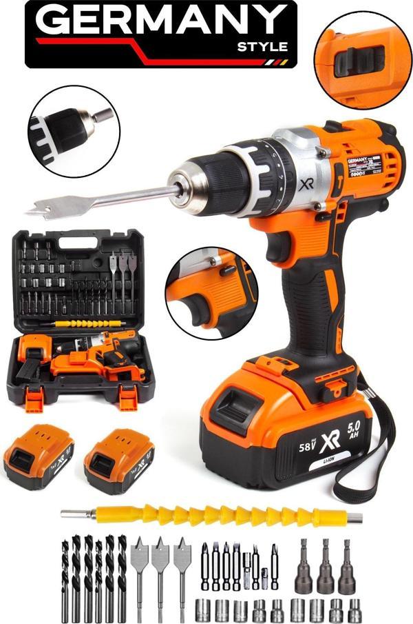 Germany Style GRMPRO8036K 58V Max  XR Çift Akülü Darbeli Torklu Matkap 30 Parça Aksesuar - Image 1