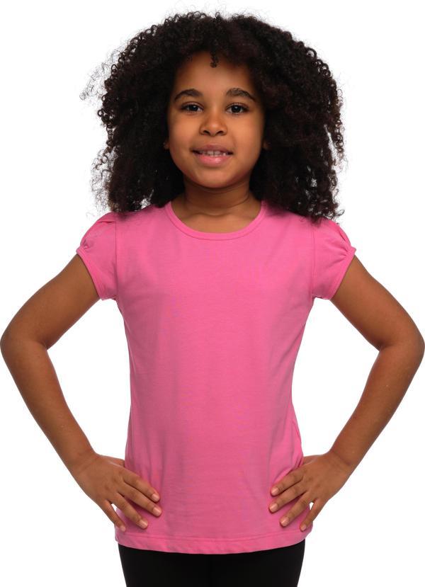 Şeker pembe Basic Kız Çocuk Sıfır Yaka Karpuz Kol Tişört - Image 1