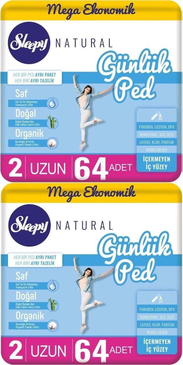 Sleepy Natural Günlük Ped Uzun 128 Adet Mega Pk (2Pk*64) - Image 1