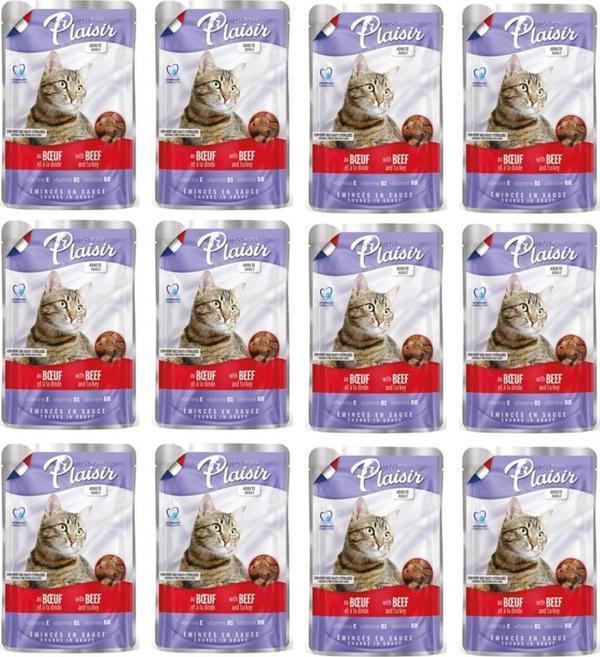 Plaisir 100Gr Pouch Beef and Dinde Sığır Hindi Etli 12Adet Kedi Maması - Image 1
