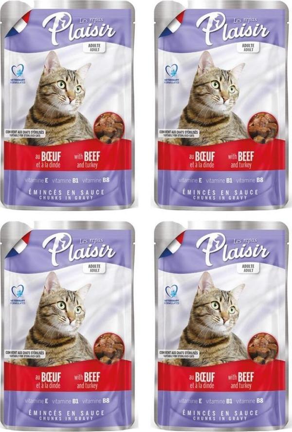 Plaisir 100Gr Pouch Beef and Dinde Sığır Hindi Etli 4Adet Kedi Maması - Image 1