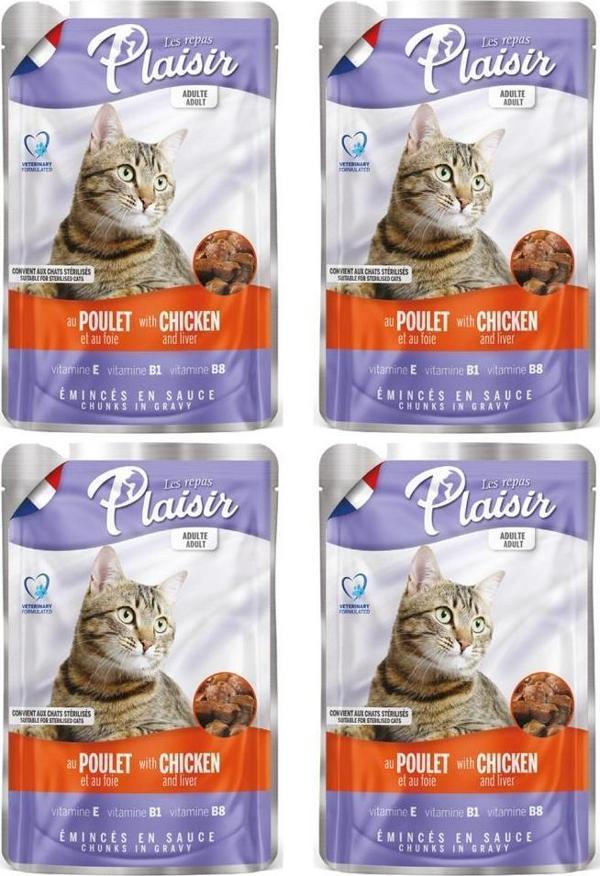 Plaisir 100Gr Pouch Chicken and Liver Tavuk Etli Ciğerli 4Adet Kedi Maması - Image 1