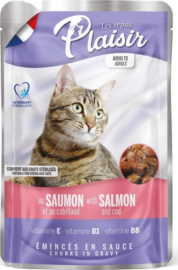 Plaisir 100Gr Pouch Salmon and Cod Somon Morina Etli 1Adet Kedi Maması - Image 1