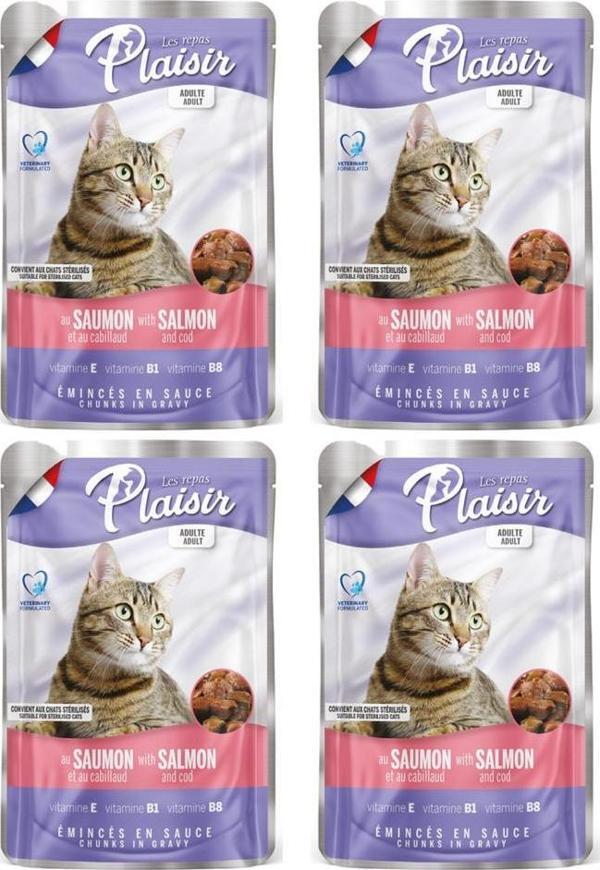 Plaisir 100Gr Pouch Salmon and Cod Somon Morina Etli 4Adet Kedi Maması - Image 1