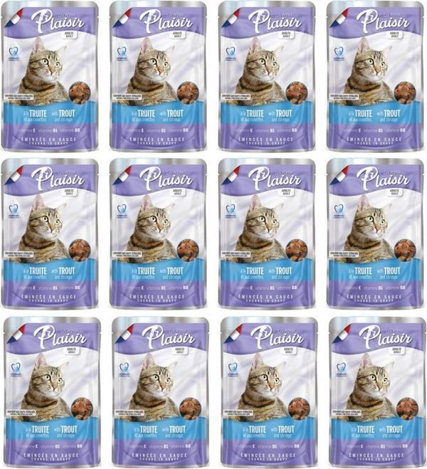 Plaisir Pouch 100Gr Alabalık Karides Etli 12Adet Kedi Maması - Image 1