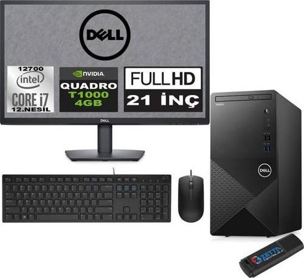 Dell Vostro 3910 mt Intel Core I7 12700 16GB 256GB SSD 21.5" Fhd Windows 11 Pro Quadro T1000-4GB Masaüstü Bilgisayar 21N3910T1000P06 + Zetta USB Bellek - Image 1