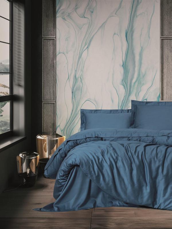 Cotton Box Elegant Saten Çift Kişilik Nevresim Takımı Mavi - Image 1