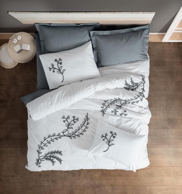 Cotton Box Nakışlı Ranforce Çift Kişilik Nevresim Takımı Ivy Gri - Image 1