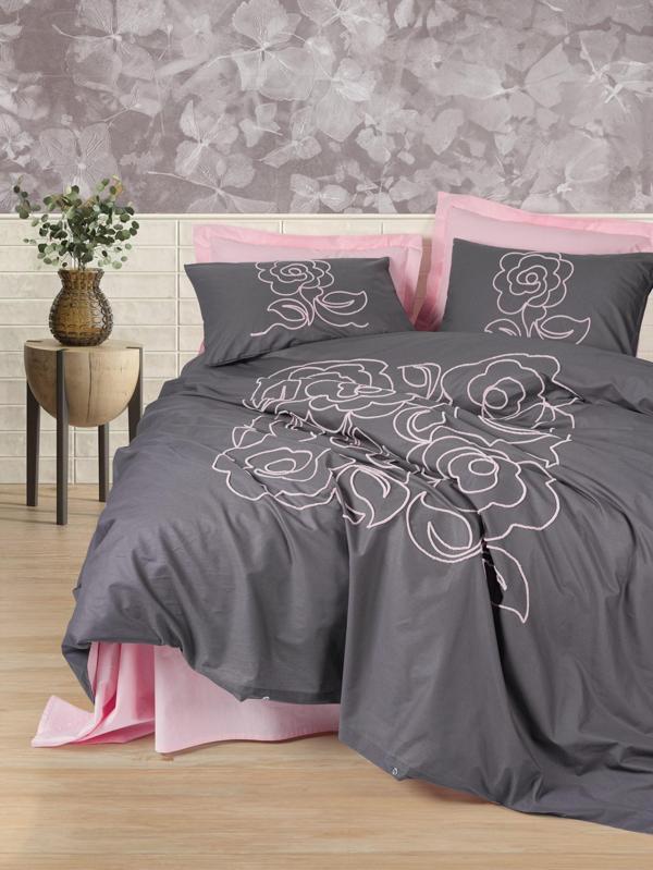 Cotton Box Nakışlı Ranforce Çift Kişilik Nevresim Takımı Primula Pembe - Image 1