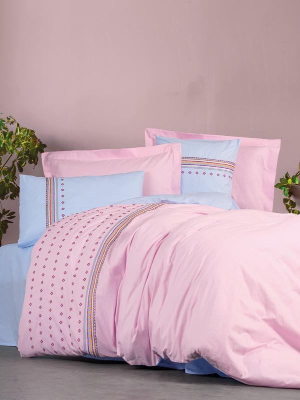 Cotton Box Nakışlı Ranforce Çift Kişilik Nevresim Takımı Tatum Mavi - Image 1