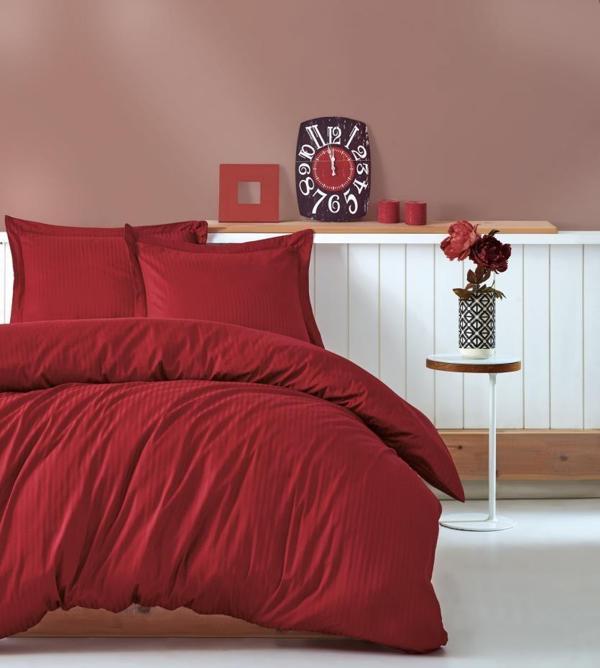 Cotton Box Stripe Saten Çift Kişilik Nevresim Takımı - Bordo - Image 1