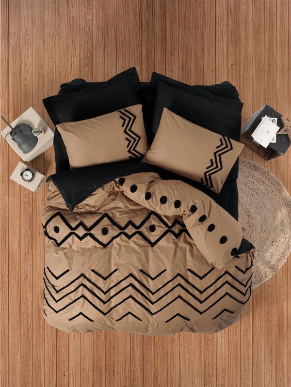 Cotton Box Puff Nakışlı Çift Kişilik Nevresim Takımı Elio Bakır-Siyah - Image 1