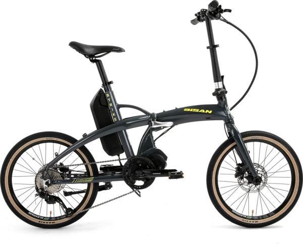 Bisan E-Folding Strike HD Fren Alivio 9 Vites 20 Jant Elektrikli Katlanır Bisiklet Gri Neon Sarı 46  - Image 1