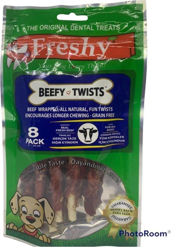Freshy Beefy Twısts Gerçek Beftek Sargılı Burgu Çubuk Köpek Ödülü 8 Adet 75Gr - Image 1
