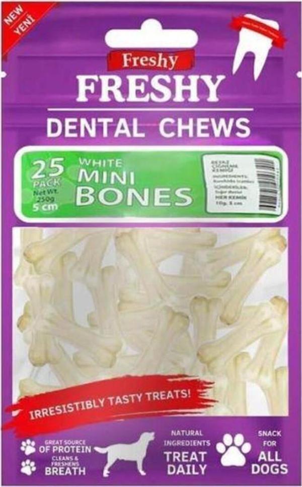 Freshy Dental Chews White Dental Mini Sütlü Pres Köpek Ödül Kemiği 250Gr 25Li - Image 1