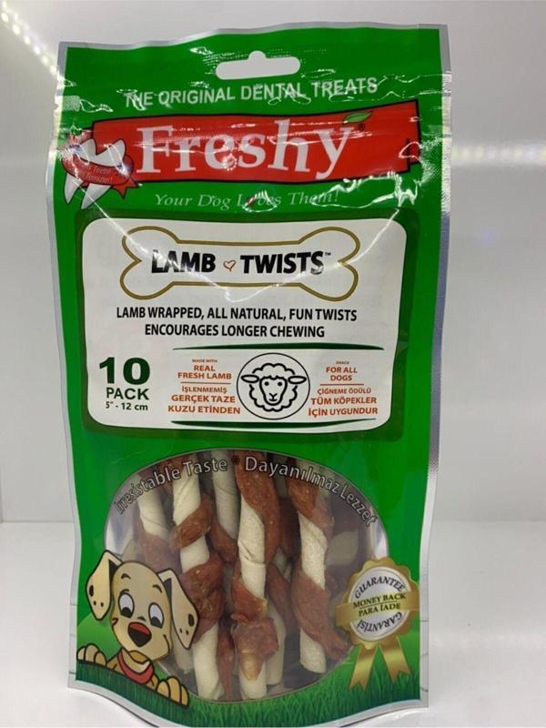 Freshy Gerçek Kuzu Eti Sargılı Burgu Çubuklar Köpek Çiğneme Kemiği 10 Adet 100Gr - Image 1