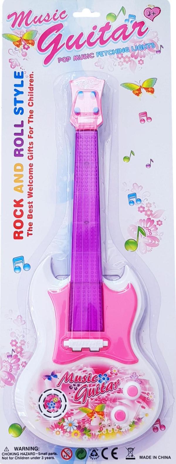 Pilli Işıklı Gitar Müzikli Eğitici Oyuncak Rock Yıldızı Pembe - Image 1