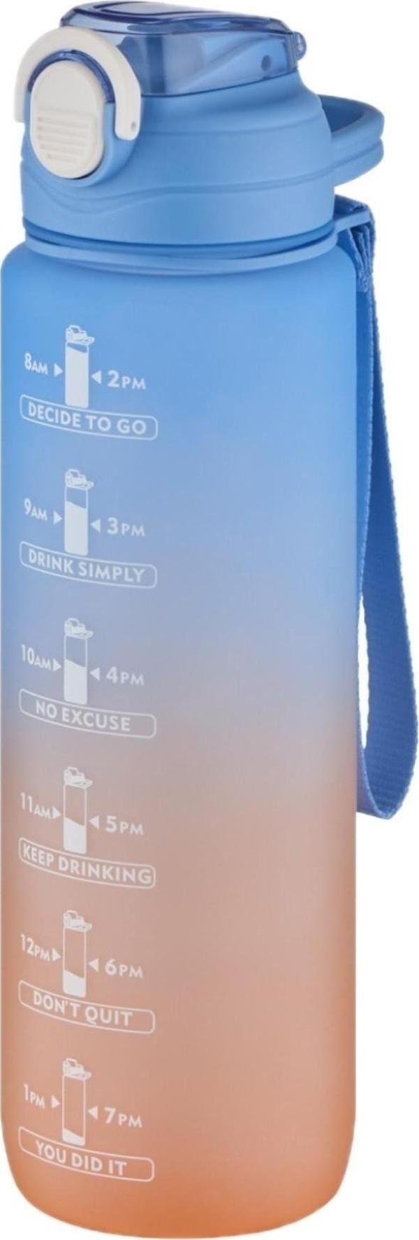 Vagonlife Mavi 1000Ml Motivasyon Matara Kalın Pipetli Sticker Hediyeli Çift Renk 2219 Plastik 1 L - Image 1