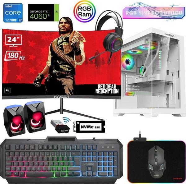 Xaser Xsr909 i7 12700F 32GB Ram 1TB M.2 NVMe SSD 8GB RTX4060Ti 24"Curved 180Hz Sıvı Soğutma Oyun Bilgisayarı - Image 1