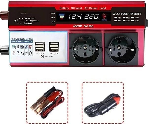 12v 2000w Modifiye Sinüs İnverter Araç Ve Güneş Enerjisi Uyumlu, Çift Usb, Çift Priz Ve Çakmaklık - Image 1