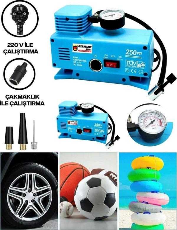220 Volt-12 Volt 250 Psi Geniş Uygulama Yelpazesi Kompresör Lastik Hava Şişirme Oto Pompası - Image 1