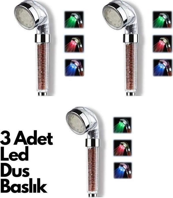 3 Adet Tasarruflu Boncuklu Ledli Duş Başlık-pil Veya Elektrik Gerekmez Kinetik Enerjili - Image 1