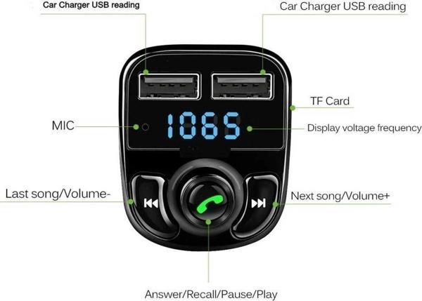 Carx8 Bluetooth Araç Kiti Fm Transmitter - Image 1