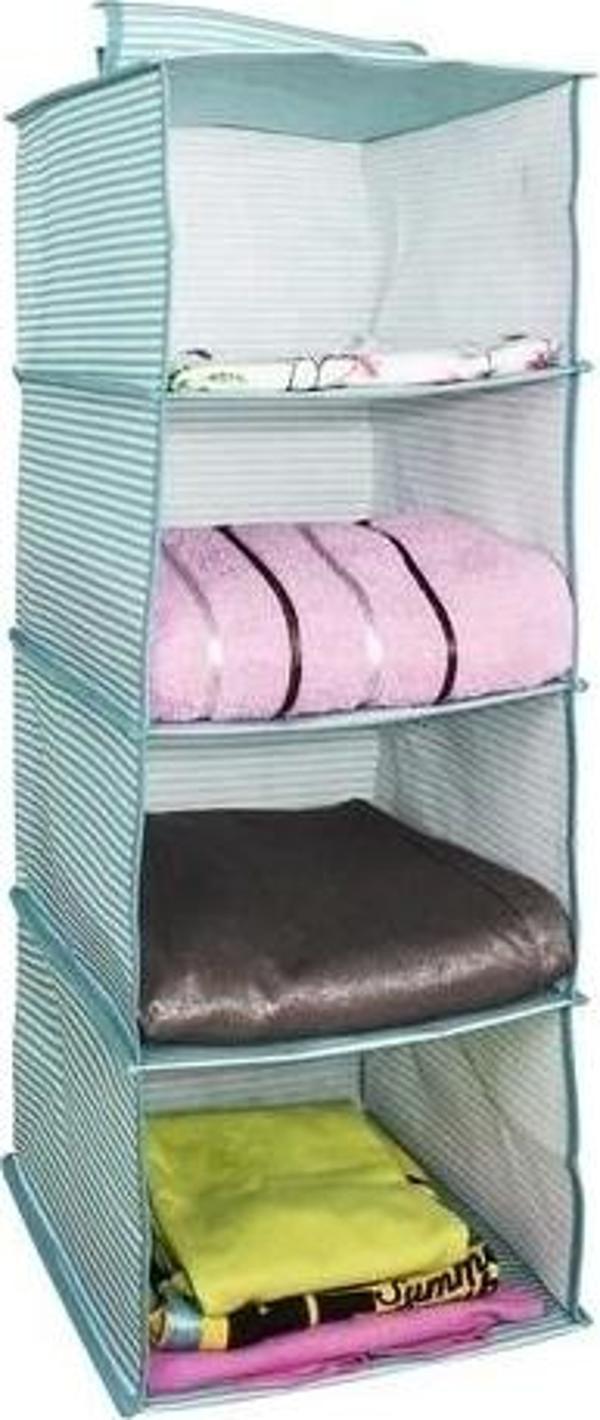 Dolap İçi Düzenleyici Katlanabilir Çok Amaçlı 4 Bölmeli Çizgili Bez Organizer (mavi) - Image 1