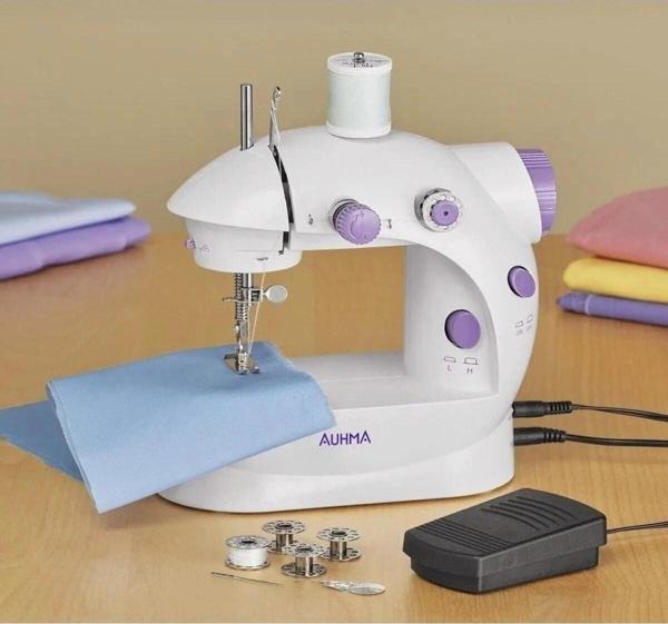 Işıklı Pedallı Dikiş Makinesi Mini Asw1 Beyaz Nakış - Image 1