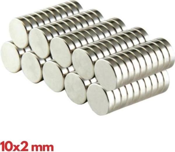 N35 10x2 Mm Neodyum Mıknatıs 100 Adet, Yuvarlak, Nikel Kaplamalı Kaliteli Ve Dayanıklı Ürün - Image 1