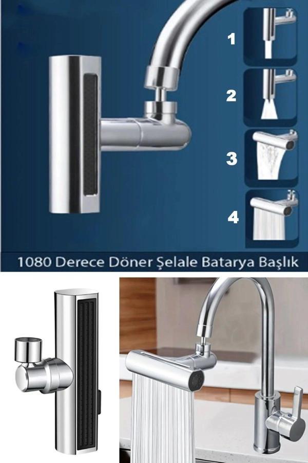 Krom Tasarruflu Şelale Musluk Başlığı 4 Modlu, Ayarlanabilir, Su Tasarrufu Sağlayan Pratik Başlık - Image 1
