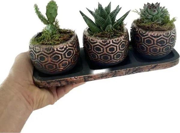 Çiçek Trio Bronz Dekoratif Saksı - Image 1