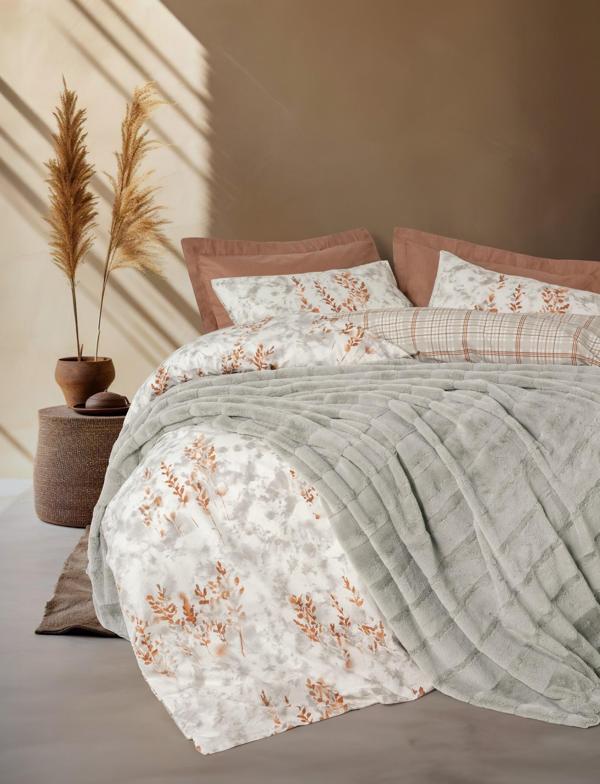 Cotton Box Trim Çift Kişilik Kürk Battaniyeli Nevresim Takımı Suave Gri - Image 1