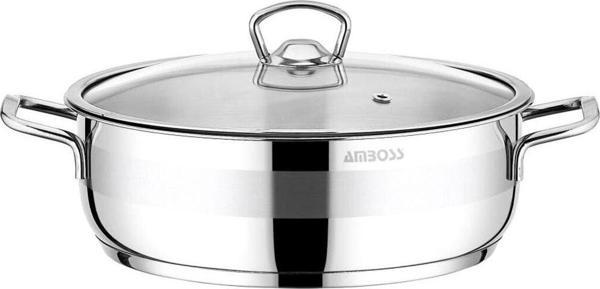 Amboss Saphire Paslanmaz Çelik Cam Kapaklı Basık Tencere - 26 cm - Image 1