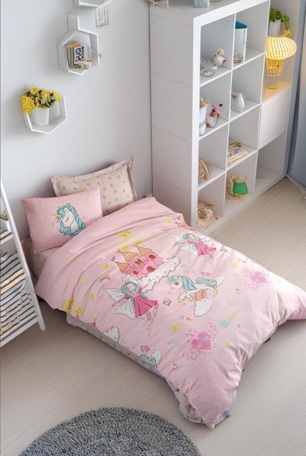 Kolay Ütülenir Nevresim Takımı Tek Kişilik Unicorn Dreams Pembe - Image 1
