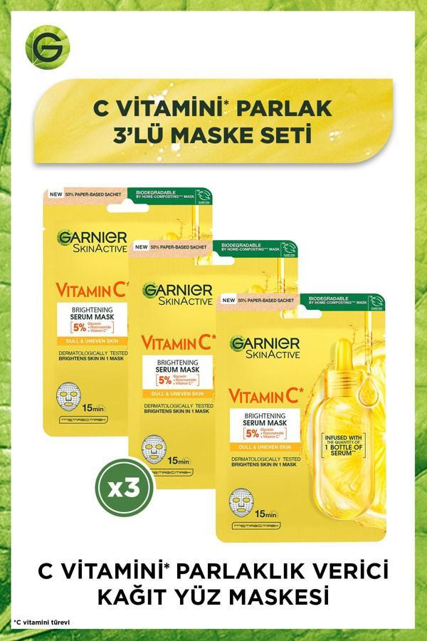 C Vitamini Parlaklık Verici Kağıt Yüz Maskesi 3'lü Set  - Image 1