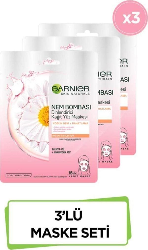 Hassas ve Kuru Ciltler için Nem Bombası Dinlendirici Kağıt Yüz Maskesi 3'lü Set 36005419456472 - Image 1