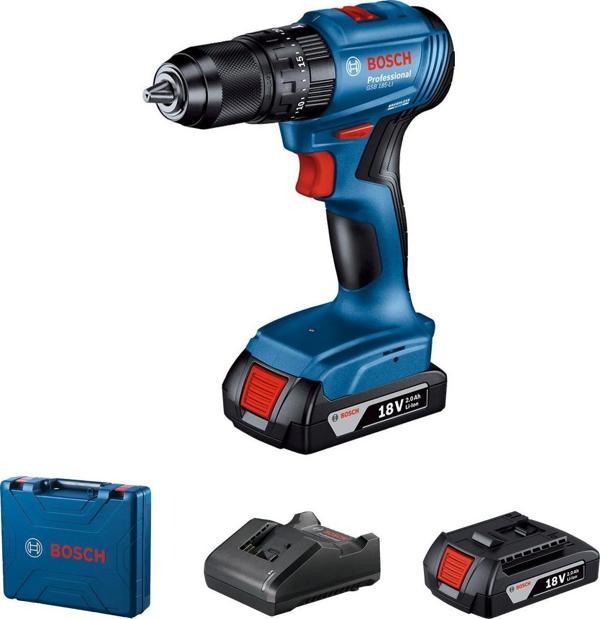 Bosch GSB 185-LI Akülü Kömürsüz Darbeli Matkap/Vidalama Makinesi 2x2.0Ah Çift Akü Şarj Cihazı Plastik Çanta - Image 1