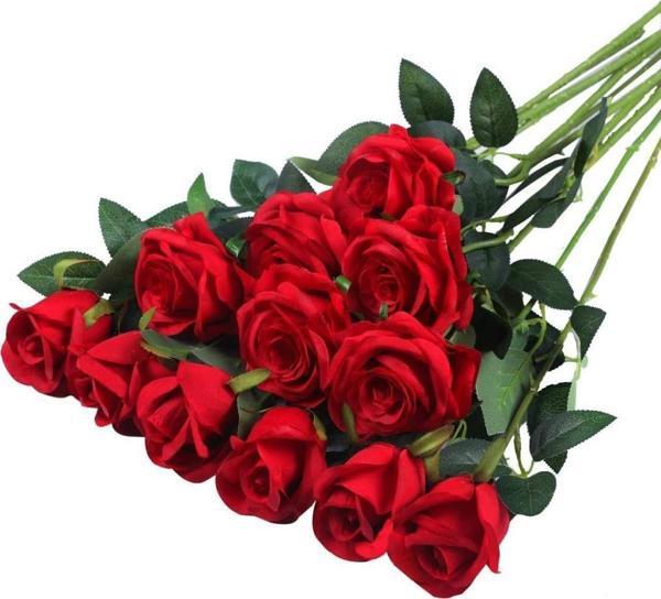 Netten Evime Yapay Çiçek Kırmızı Gül 12 Adet Tek Dal 50cm - Image 1