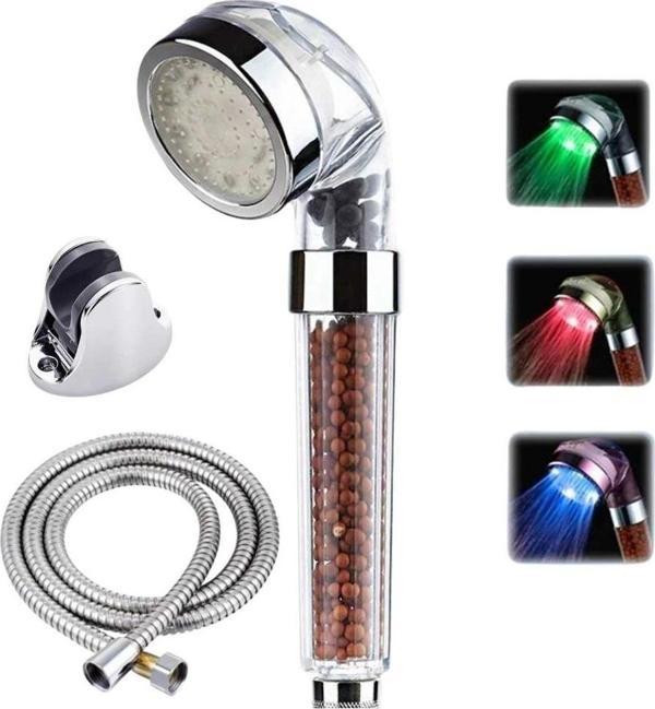 Tasarruflu Boncuklu Ledli Duş Başlık Seti Pil Veya Elektrik Gerekmez Kinetik Enerjili - Image 1